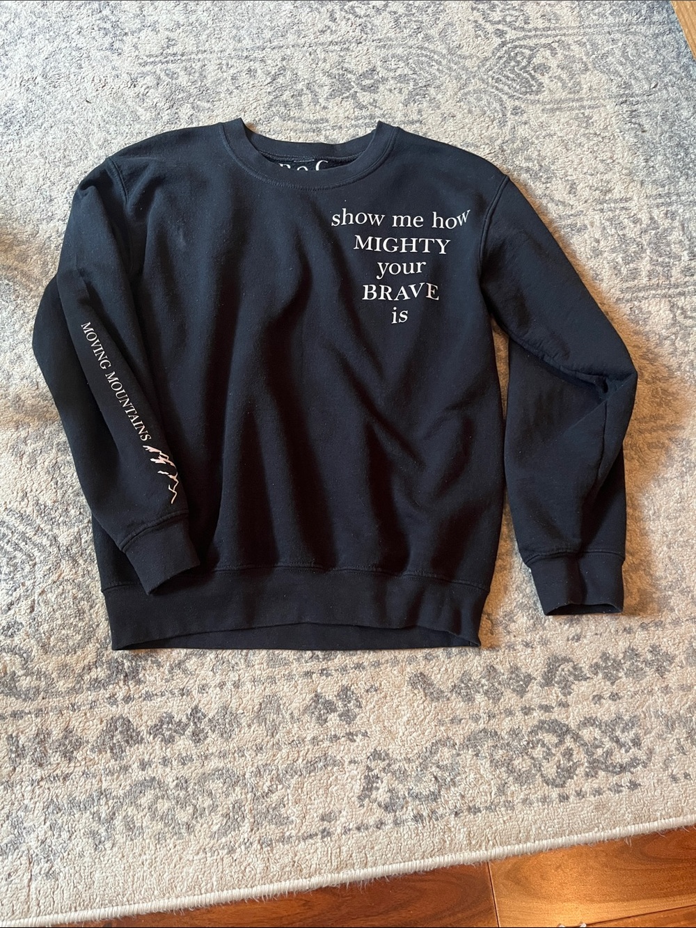 boc Black Crewneck Sweatshirt with White Inspirational Text